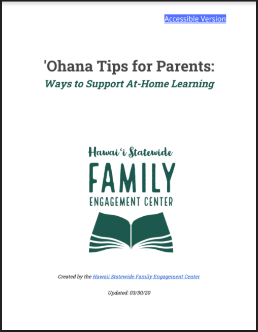 'Ohana Tips for Parents: Ways to Support At-Home Learning Cover