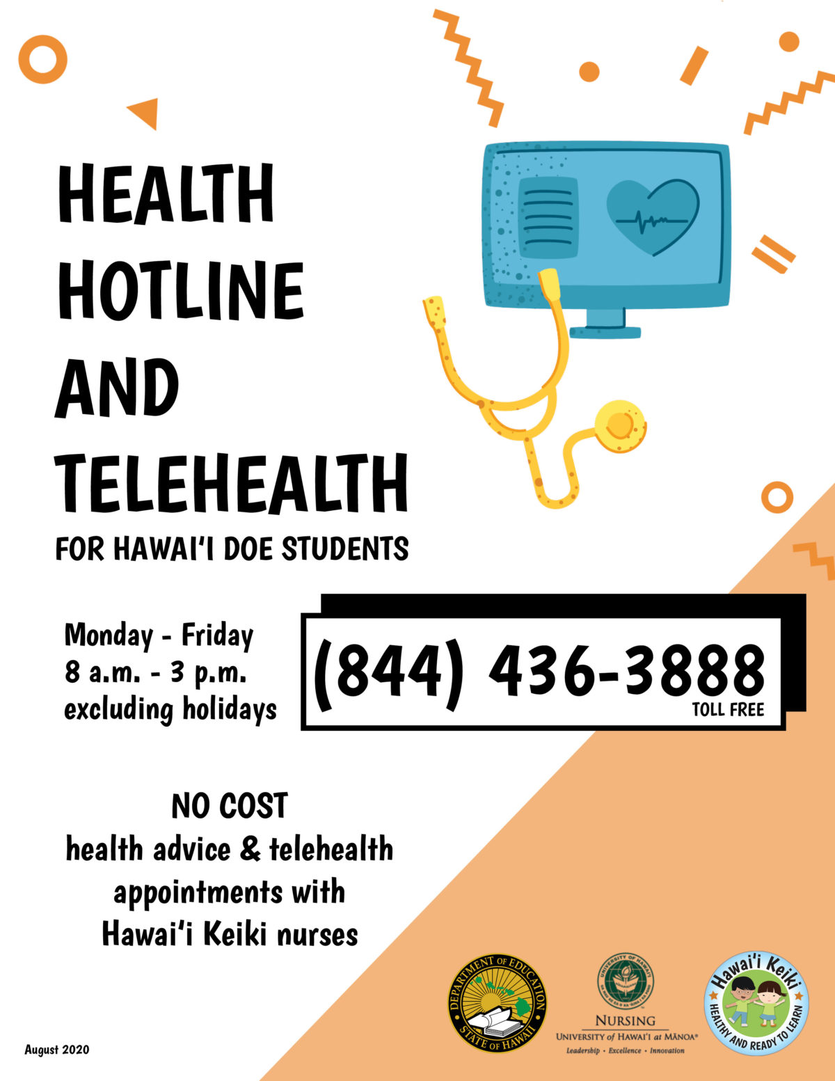 Health Hotline and Telehealth for Hawaii DOE Students poster.