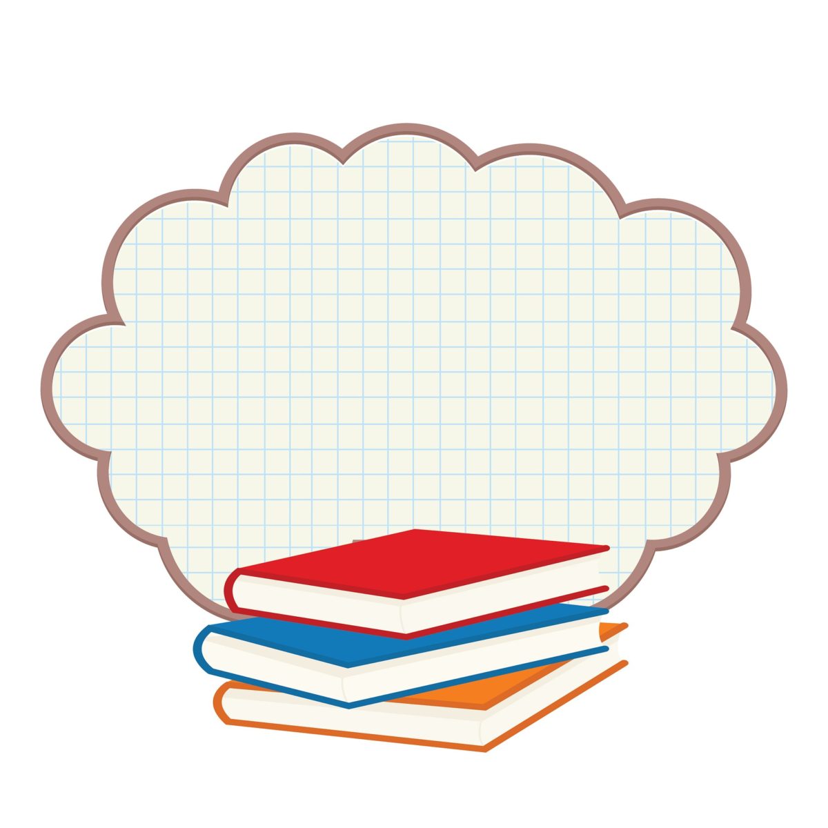 Drawing of a stack of books with a graph paper cloud behind the books.