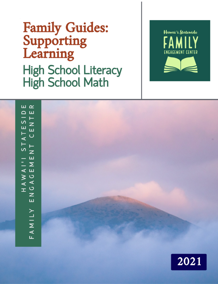 Front cover of Family Guide for supporting learning: High School Literacy and High School Math, mountain with clouds surrounding