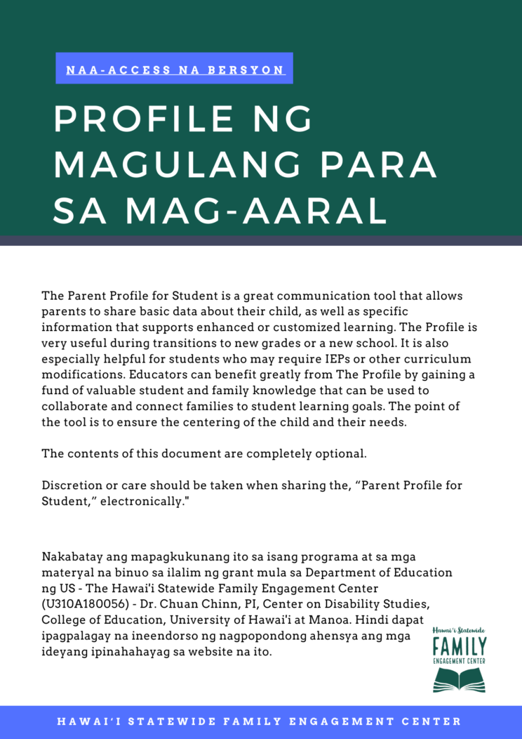 Read more about the article Parent Profile for Student – Tagalog