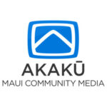 Graphic of blue and white of mountain top. Akakū Maui Community Media.