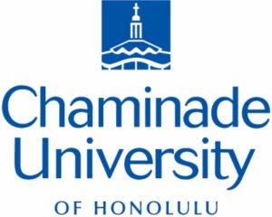 Chaminade University of Honolulu with graphic blue and white church steeple.