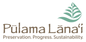 Pūlama Lānaʻi. Preservation. Progress. Sustainability. Graphic of leaf.
