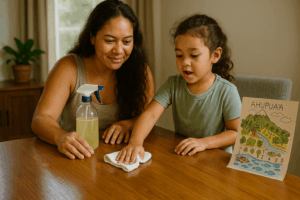 Parent and child cleaning