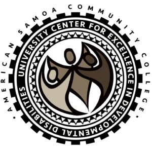 American Samoa Community College University Center for Excellence in Developmental Disabilities - A seal with a graphic of three people raising and holding hands.