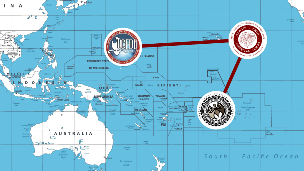 Geography map of the Pacific Basin with American Samoa, CNMI, and Hawaii highlighted