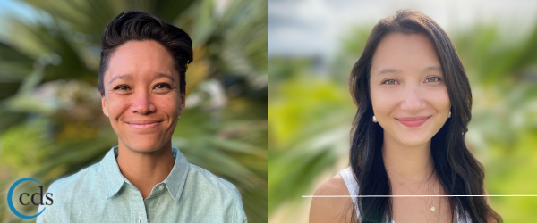Two headshot images of people smiling.