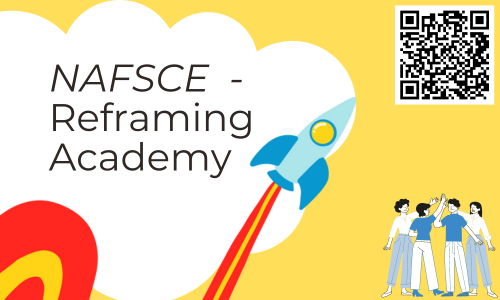 NAFSCE - Reframing Academy with graphic of QR code.